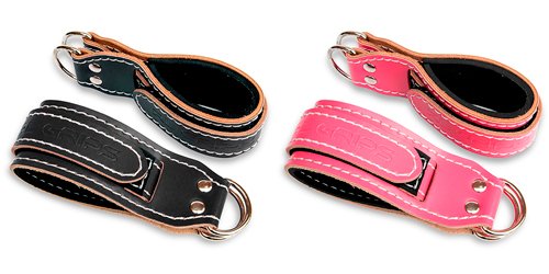 dos colores diferentes de tobilleras para poleas, rosa y negro