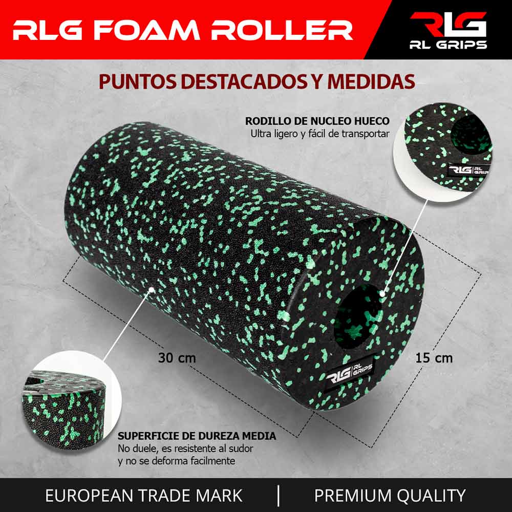 Foam roller set + 5 mini bandas elásticas + balón maní masaje