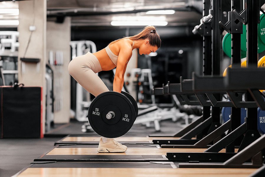 chica fitness haciendo peso rumano