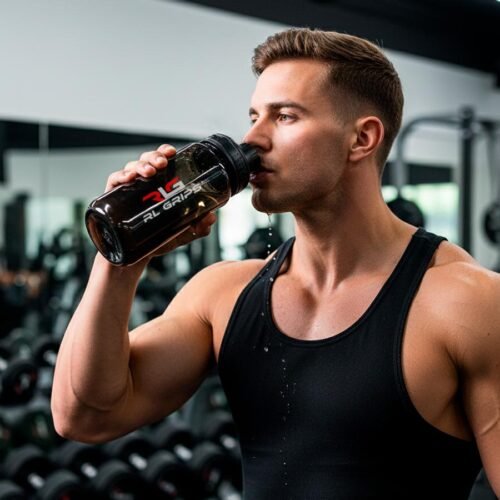 chico fitness bebiend en botella RL Grips